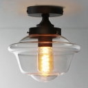 Industrial 8''W Flushmount Ceiling Light with Glass Shade in Clear