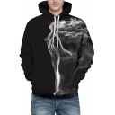 Chic Smoke Printed Long Sleeves Pullover Monochrome Hoodie with Pocket