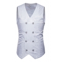 Trendy Double Breasted V-Neck Sleeveless Belted Printed Men's Vest