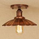 Industrial Vintage 9.8''W Flushmount Ceiling Light with Scalloped Metal Shade, Rust