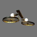 Industrial 2 Light Semi-Flush Ceiling Light with Wheel in Open Bulb Style, Antique Bronze