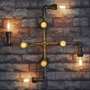 Industrial 27''W Multi Light Wall Sconce with Pipe Fixture Arm in Bar Style, 8 Light