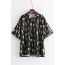 Nifty Cactus Allover Pattern Half Sleeves Button Down Shirt