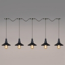 Industrial 5 Light Multi Light Pendant with Cone Metal Shade, Black