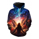 Unique Magic World Octopus Girl Character Galaxy Printed Pullover Hoodie with Pocket