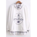 Fake Two-Piece Plaid Letter Print Long Sleeve Pullover Sweatshirt