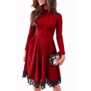 New Fashion Crochet Simple Plain Long Sleeve Turtleneck Dress