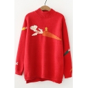 Fashionable Carrot Pattern Long Sleeve High Low Hem Pullover Sweater