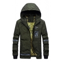 Spring Collection Letter Camouflaged Pattern Zippered Hooded Jacket with Pockets