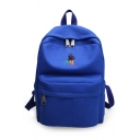Simple Women Embroidery Zippered Pocket Backpack School Bag