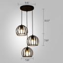 Industrial 3 Light Multi Light Pendant with Metal Cage Frame in Black Finish