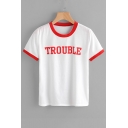 Chic Letter Pattern Contrast Trim Round Neck Short Sleeves Casual Tee