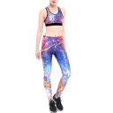 Stylish Oil-Painting Color Block Scoop Neck Cropped Tank with High Waist Workout Pants