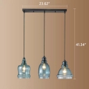 Industrial Vintage 3 Light Multi Light Pendant with Blue Glass Shade, 23.5''W