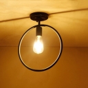 Industrial Style Semi-Flush Ceiling Light Round 1 Light for Bedroom Hallway, Black