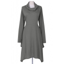 New Stylish Simple Plain Long Sleeve Turtleneck Sweater Dress