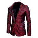 Trendy Printed Notched Lapel Single Button Long Sleeves Flap-Pockets Slim-Fit Blazer