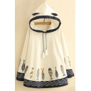 Lovely Cartoon Fishes Printed Long Sleeve Loose Hooded Cape