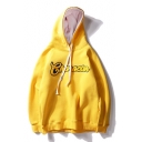 Trendy Letter Printed Long Sleeves Pullover Loose Unisex Hoodie with Drawstring