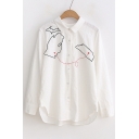 New Stylish Embroidered Pattern Long Sleeve Lapel Button Down Shirt