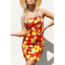 Summer Collection Lemon Allover Printed Open Back Cami Mini Bodycon Dress