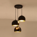 Industrial 3 Light Multi Light Pendant with Bowl Metal Shade in Black