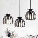 Industrial 3 Light Multi-Light Pendant Light with White Metal Cage