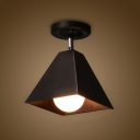 Industrial 6.7''W Semi-Flush Ceiling Light with Metal Shade in Black Finish