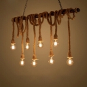 Industrial Large Multi-Light Pendant Light with Rope in Vintage Style, 8 Light