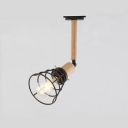Industrial Vintage Semi-Flush Ceiling Light with Metal Cage in Black