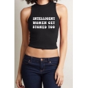 New Trendy Letter Print Round Neck Cropped Tank
