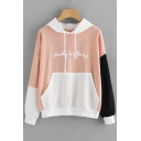 Chic Color Block Letter Pattern Long Sleeves Pullover Hoodie with Pocket