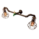 Industrial 30''W Multi Light Wall Sconce with Pipe Fixture Arm and Metal Cage, 2 Light