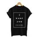 Letter Printed Round Neck Short Sleeve Tee