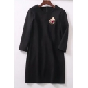 Trendy Heart Embroidered Round Neck Long Sleeve Dress