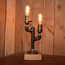 Industrial Vintage 2 Light Table Lamp with Pipe Fixture Arm, 7.3''W