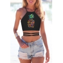 Colorful Pineapple Pattern Crisscross Tie Open Back Cropped Cami
