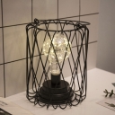 Industrial Vintage Table Lamp with 6.7''W Cylinder Metal Cage in Black