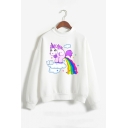 Cartoon Unicorn Printed Long Sleeve Mock Neck Pullover Sweatshirt
