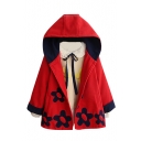 Hooded Long Sleeve Floral Embroidery Coat