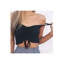 Summer Collection Ruched Bow Front Spaghetti Straps Cropped Cami