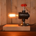 Industrial Vintage Table Lamp with Valve and Wooden Lamp Base in Pipe Style