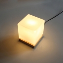 Industrial 5''W Table Lamp with Cube Glass Shade and Wooden Lamp Base