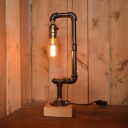 Industrial Vintage 17''H Table Lamp with Pipe Fixture Arm and Wooden Lamp Base