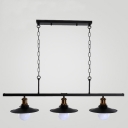 Industrial 37.6''W Island Light with Saucer Metal Shade in Black Finish, 3 Light