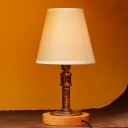 Industrial Vintage Table Lamp with Fabric Shade and Pipe Fixture Arm