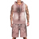 Funny Muscle Human Body Print Sleeveless Hoodie with Sports Shorts