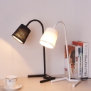 Industrial 13.3''W Desk Lamp with Fabric Shade in Black/White Finish