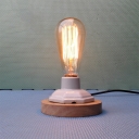 Industrial Simple Desk Lamp with Wooden Lamp Base in Open Bulb Style