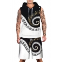 Spring Fashion Music Piano Note Print Sleeveless Hoodie with Sports Shorts